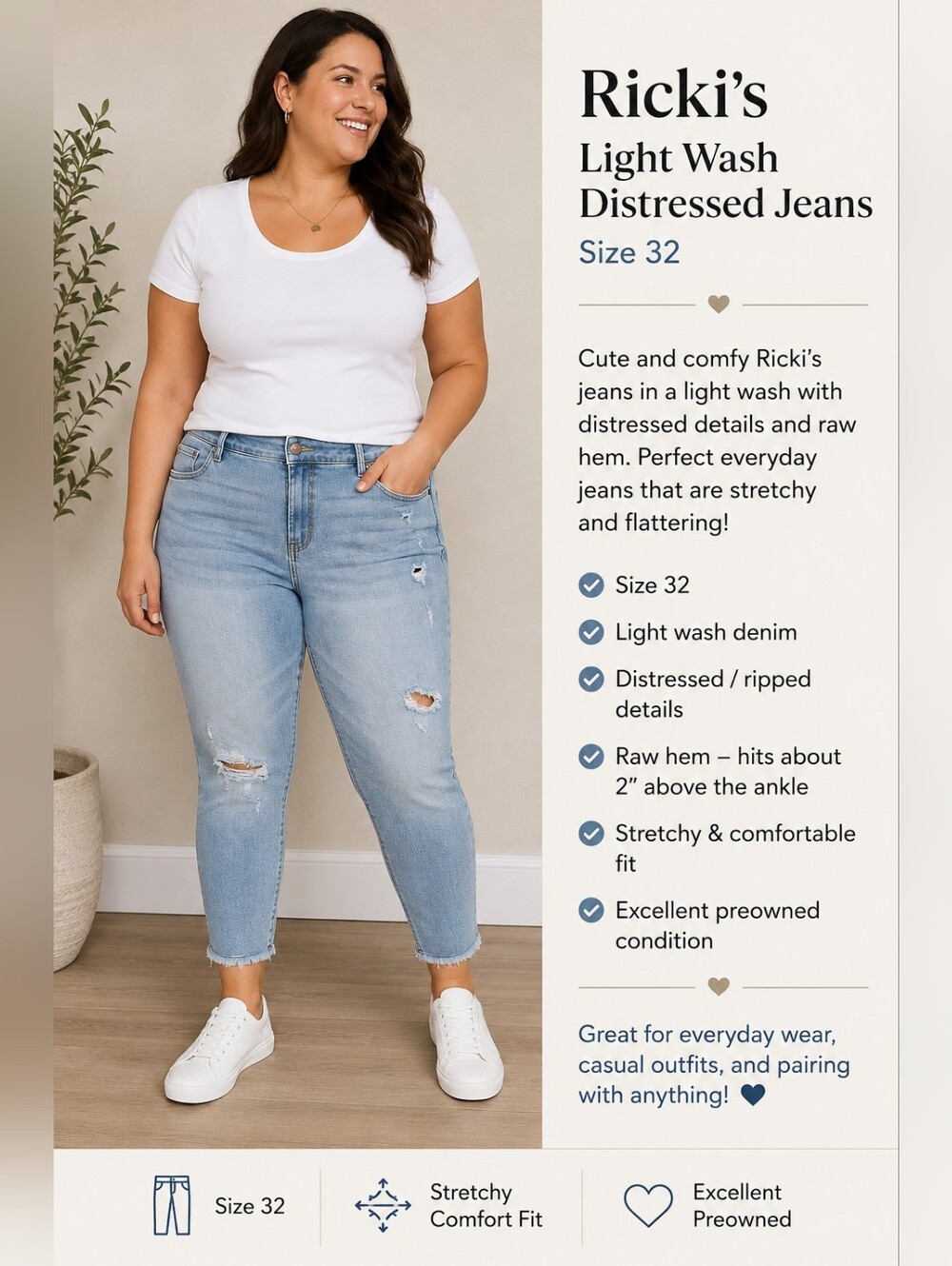 Ricki's Light Wash Distressed Ankle Jeans in Light Blue Size 32 or 14/16